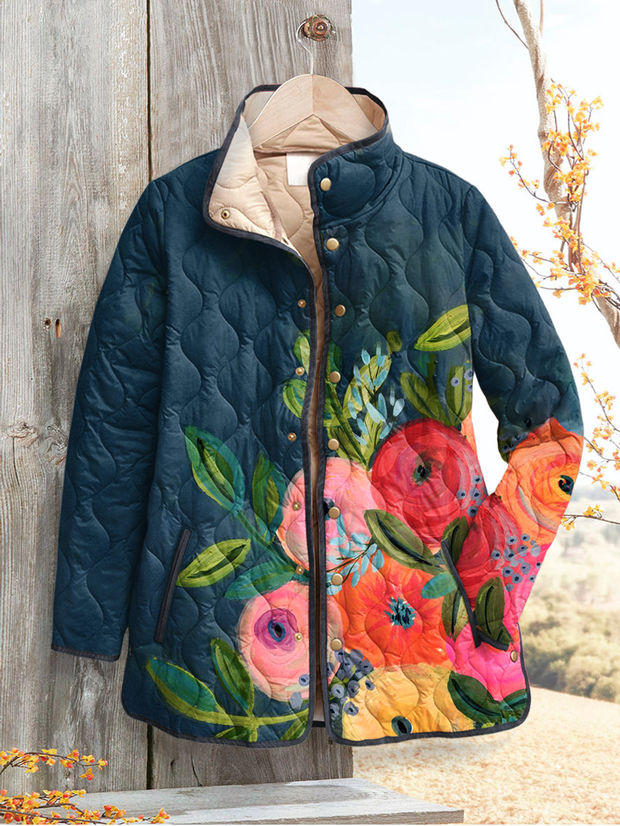Women's Vintage Floral Print Quilted Jacket