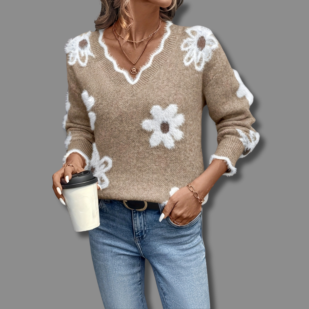 Milly | Cosy Floral V-Neck Sweater