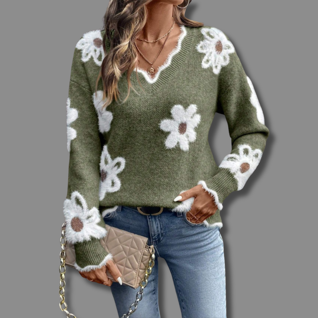 Milly | Cosy Floral V-Neck Sweater