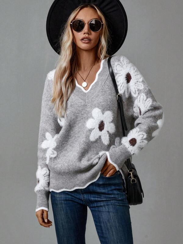 Milly | Cosy Floral V-Neck Sweater