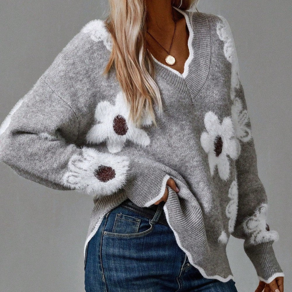 Milly | Cosy Floral V-Neck Sweater