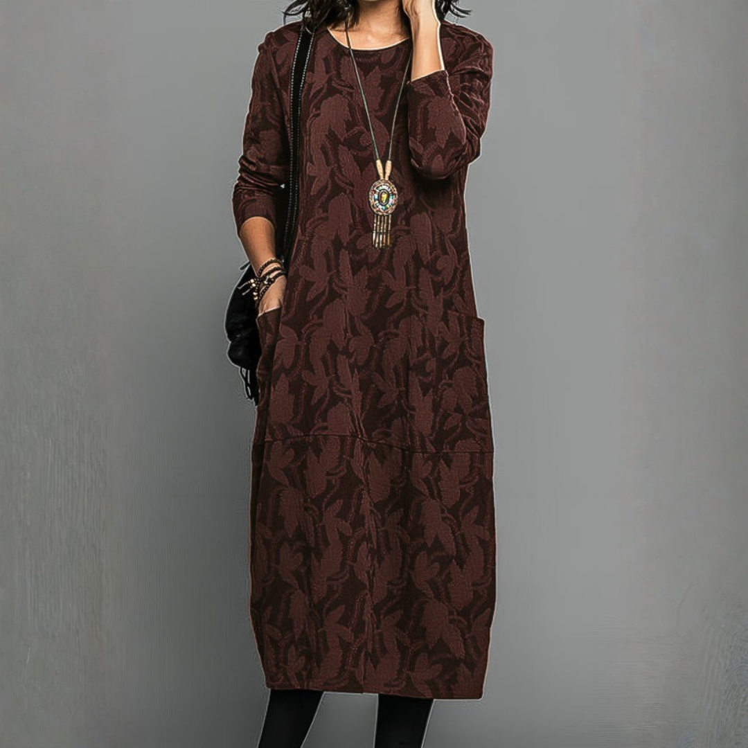 Alma | Cosy Leaf-Print Winter Dress