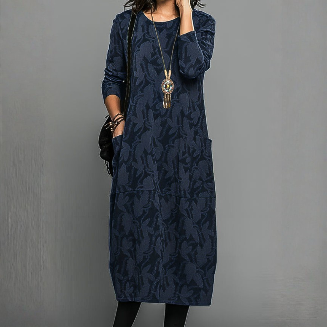Alma | Cosy Leaf-Print Winter Dress