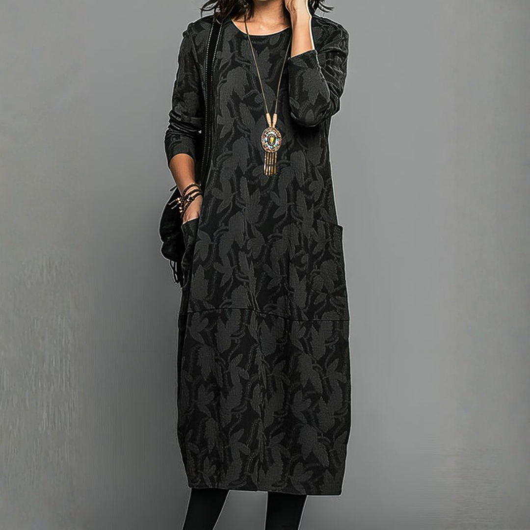 Alma | Cosy Leaf-Print Winter Dress