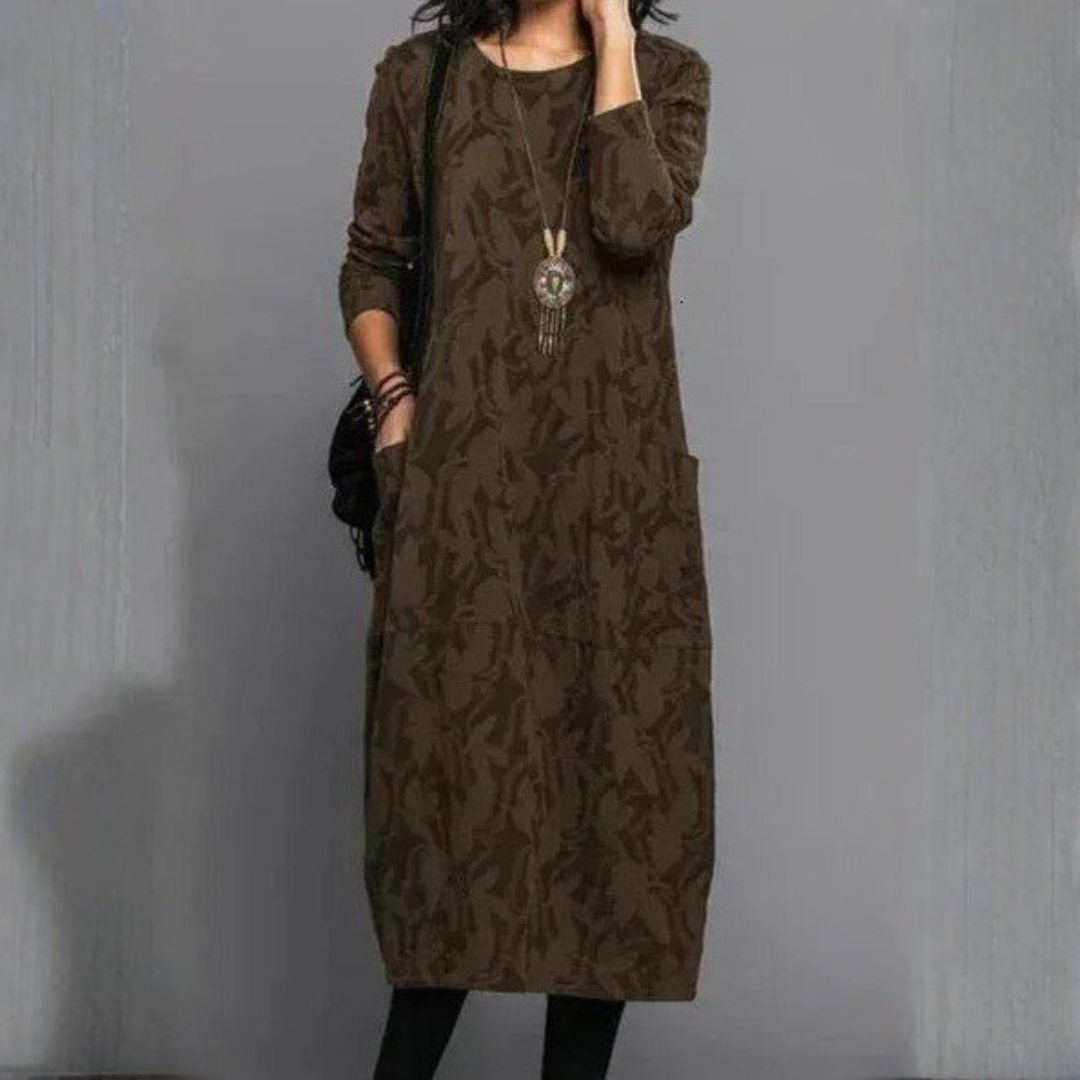 Alma | Cosy Leaf-Print Winter Dress