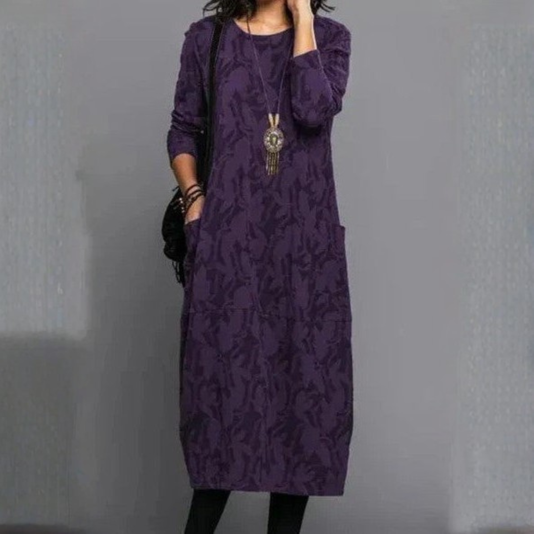 Alma | Cosy Leaf-Print Winter Dress