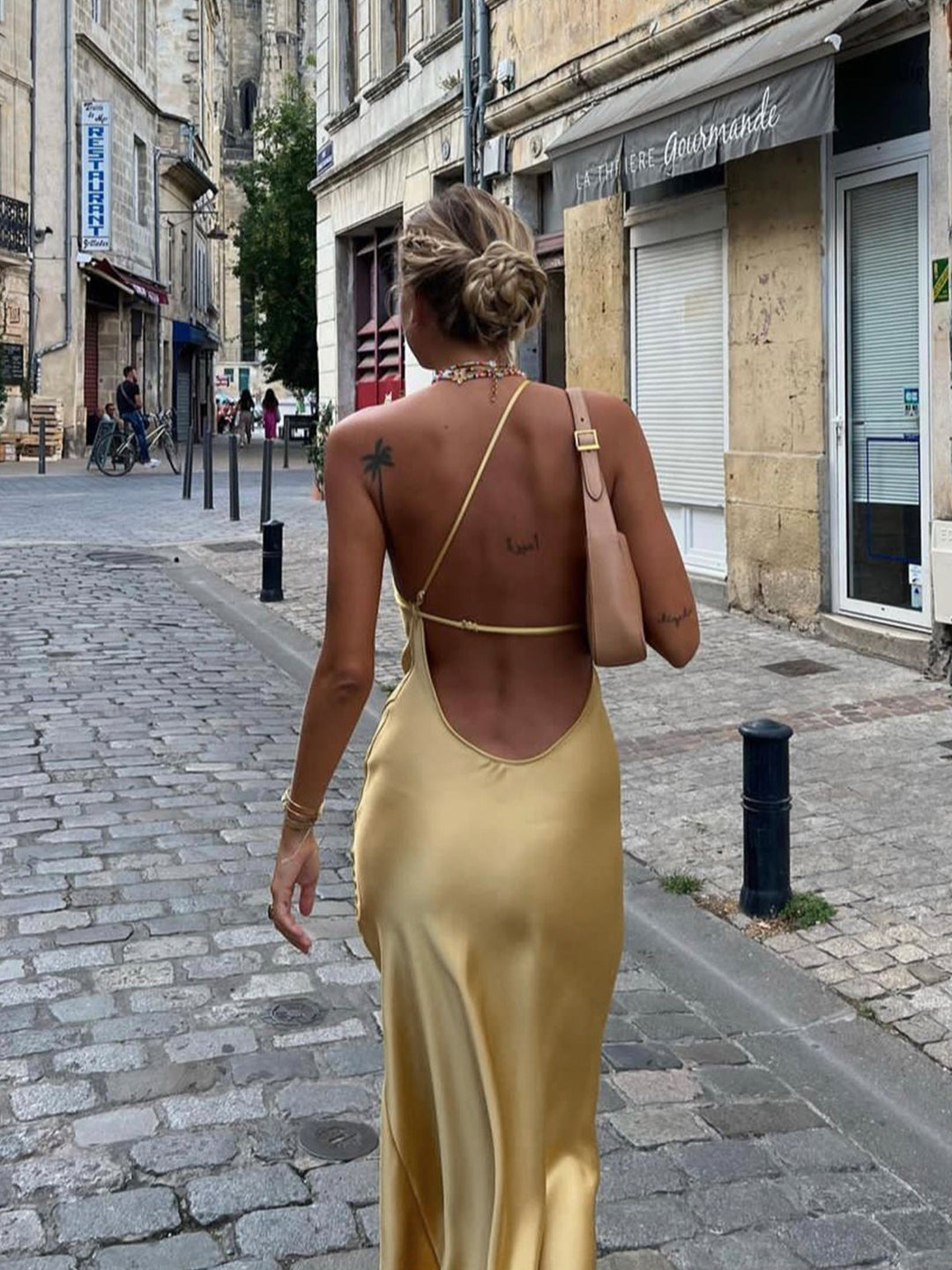 Open-Back Slit Maxi Wedding Guest Dress