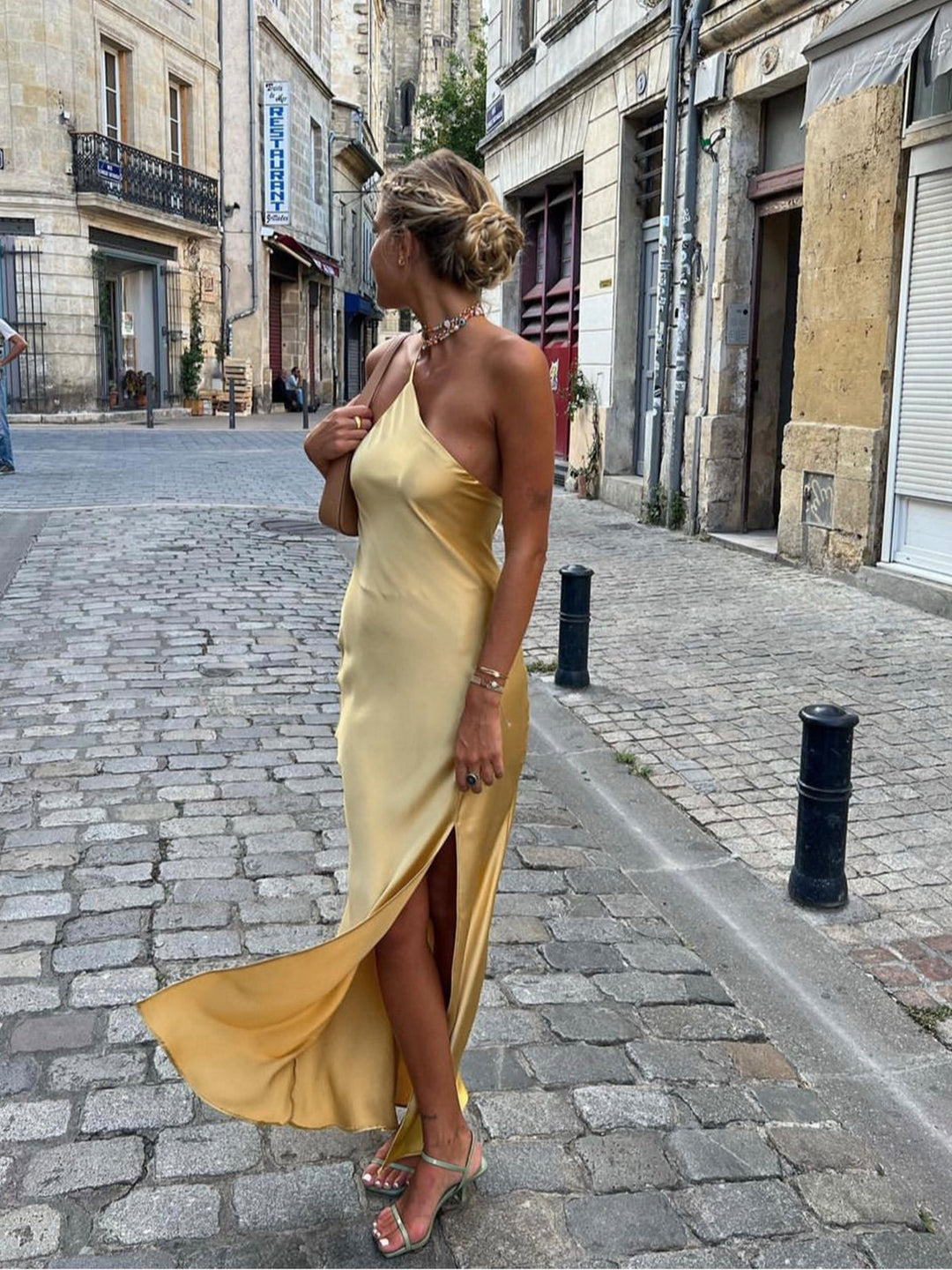 Open-Back Slit Maxi Wedding Guest Dress