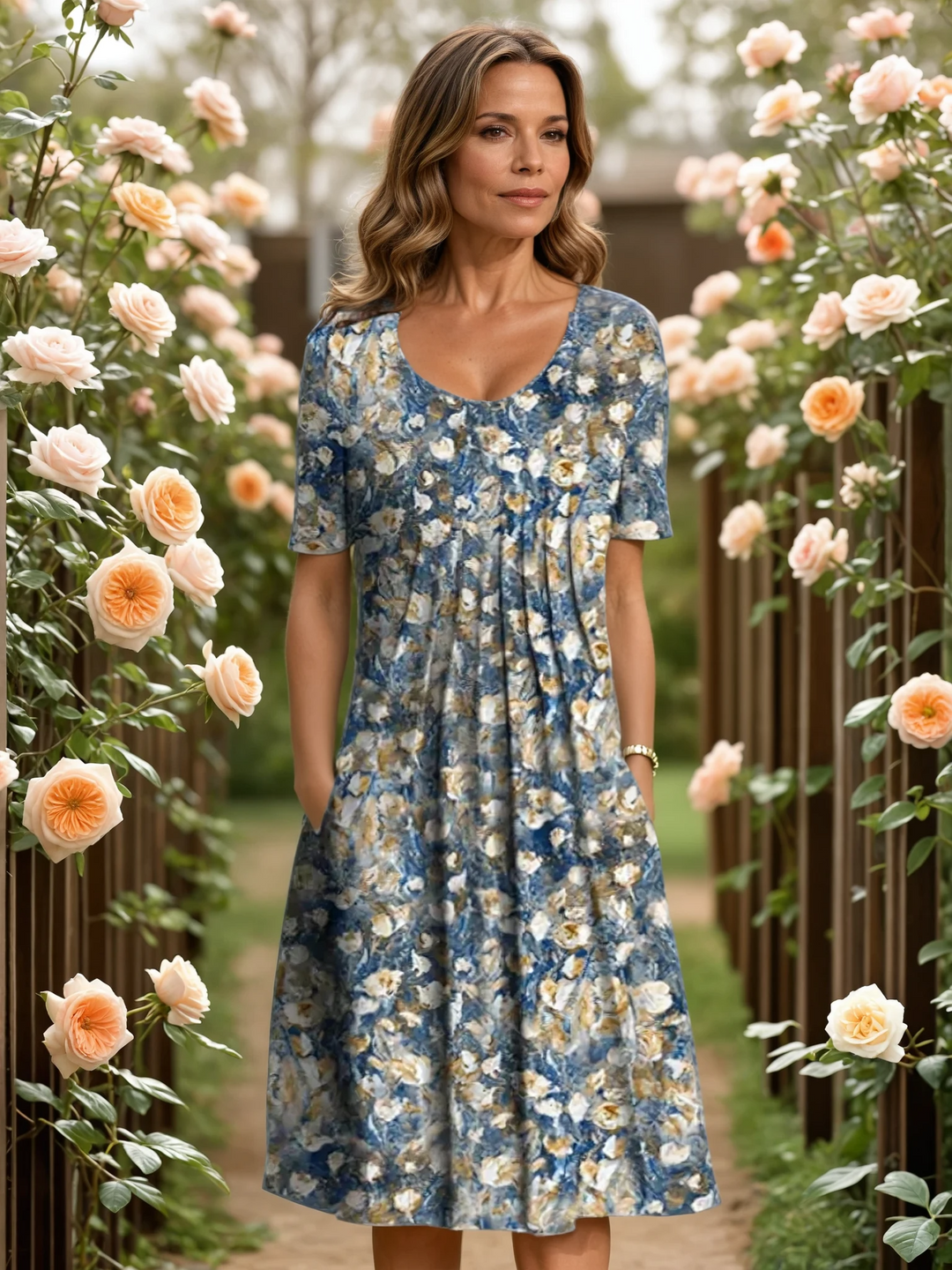 A-Line Dress with Round Neck