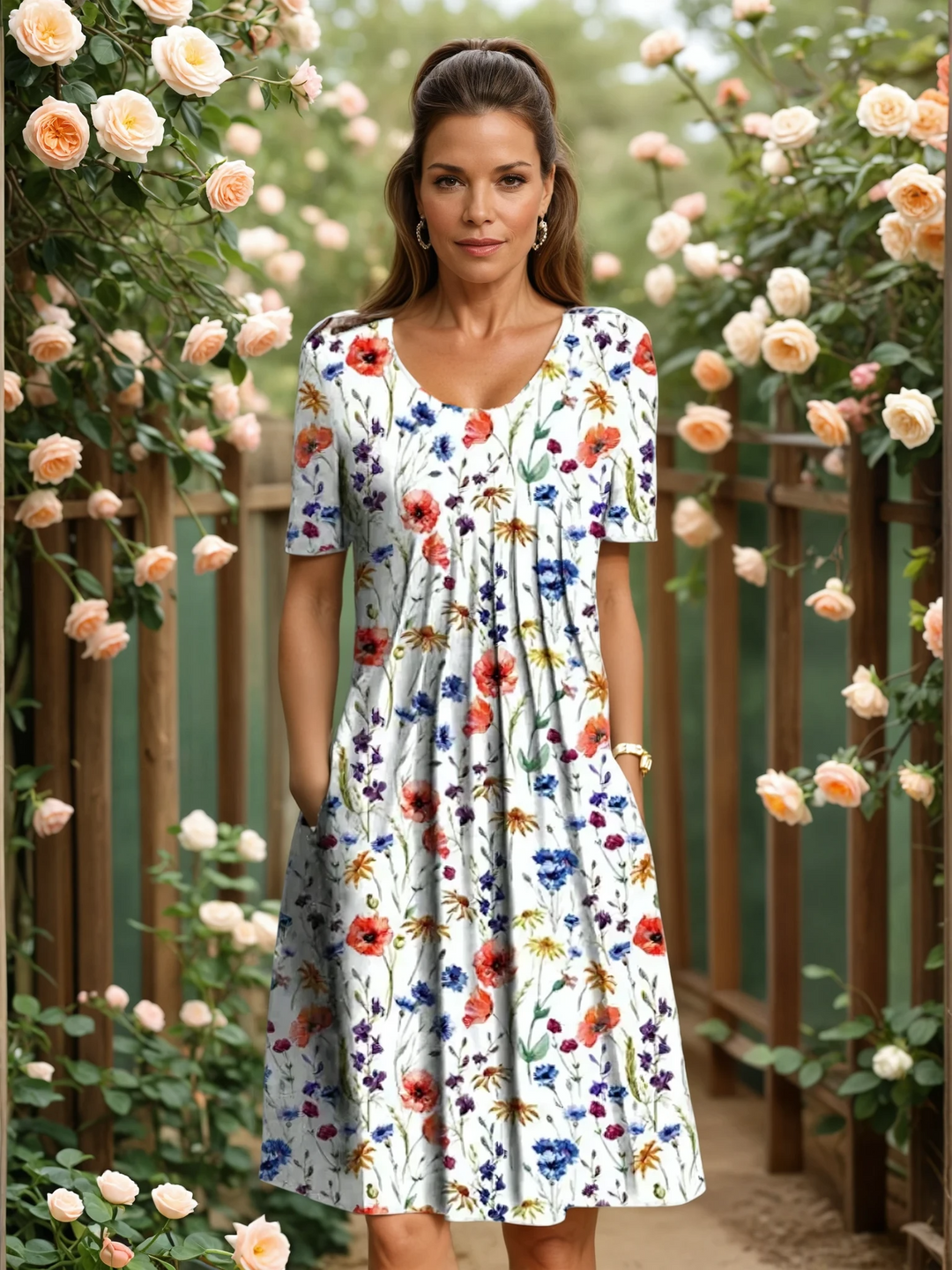A-Line Dress with Round Neck