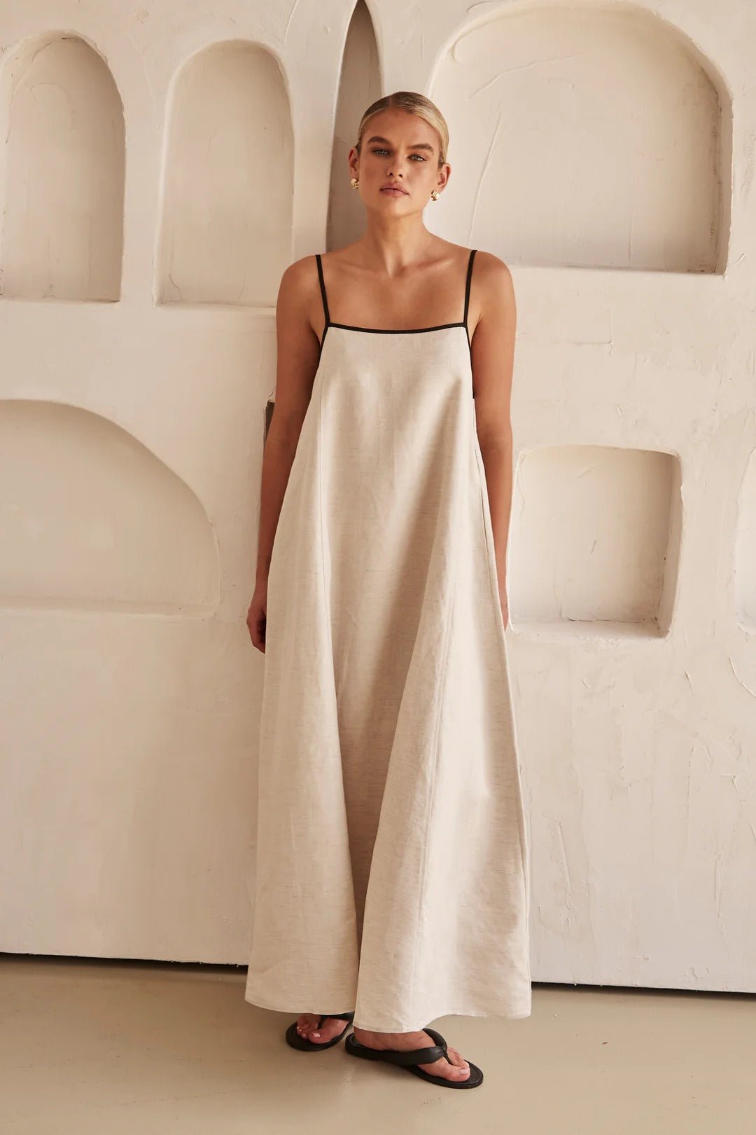 A-Line Maxi Dress with Square Neck and Spaghetti Straps