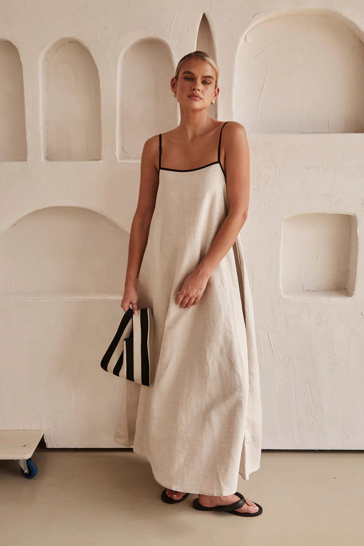 A-Line Maxi Dress with Square Neck and Spaghetti Straps