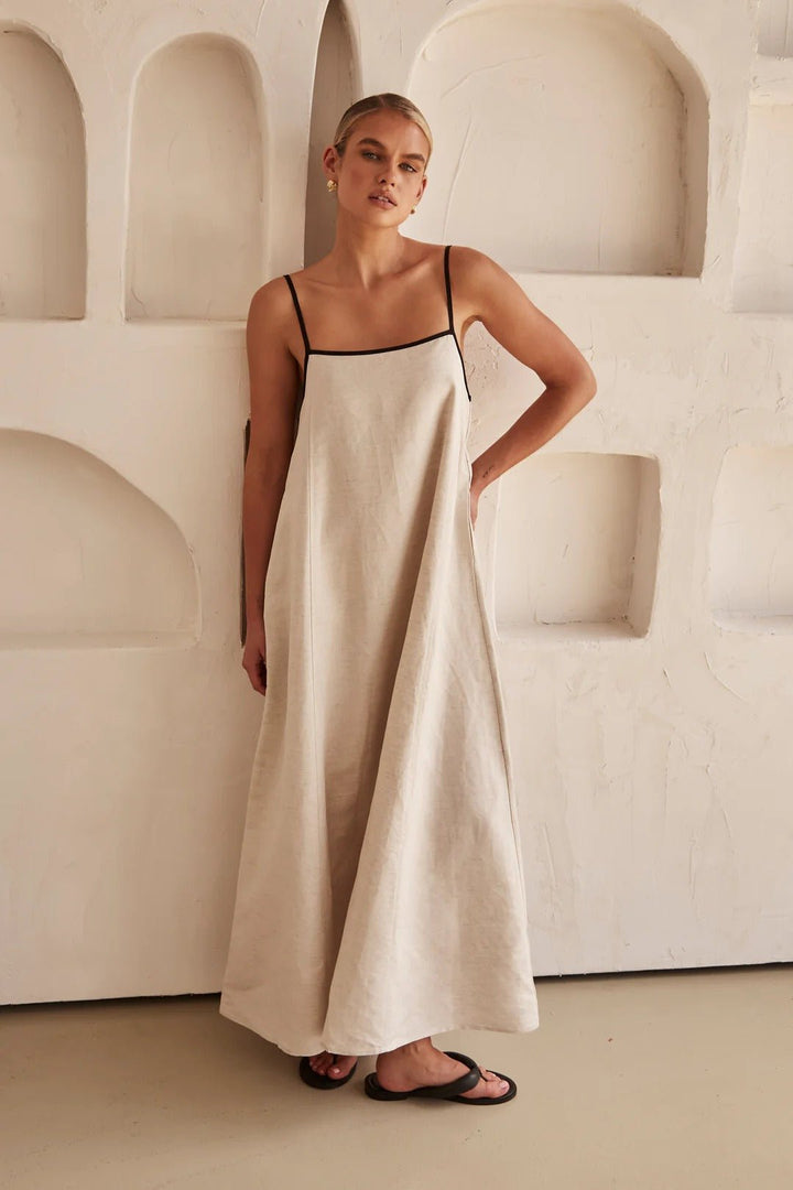 A-Line Maxi Dress with Square Neck and Spaghetti Straps