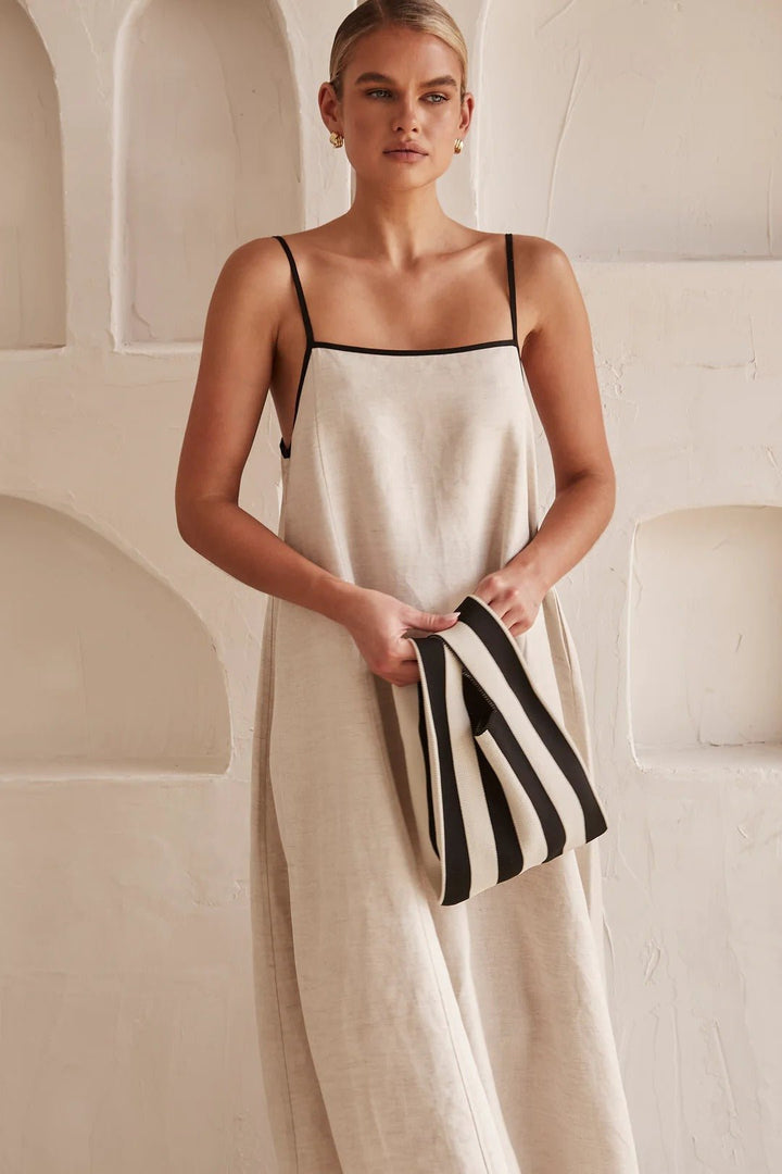 A-Line Maxi Dress with Square Neck and Spaghetti Straps