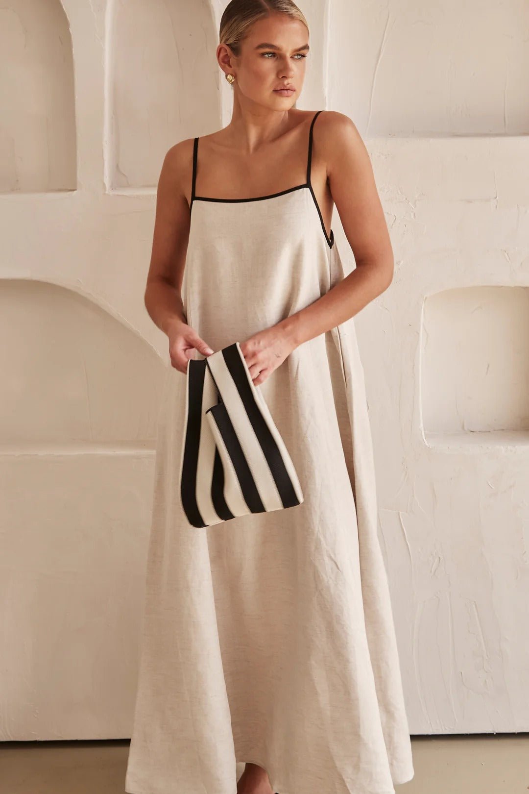 A-Line Maxi Dress with Square Neck and Spaghetti Straps