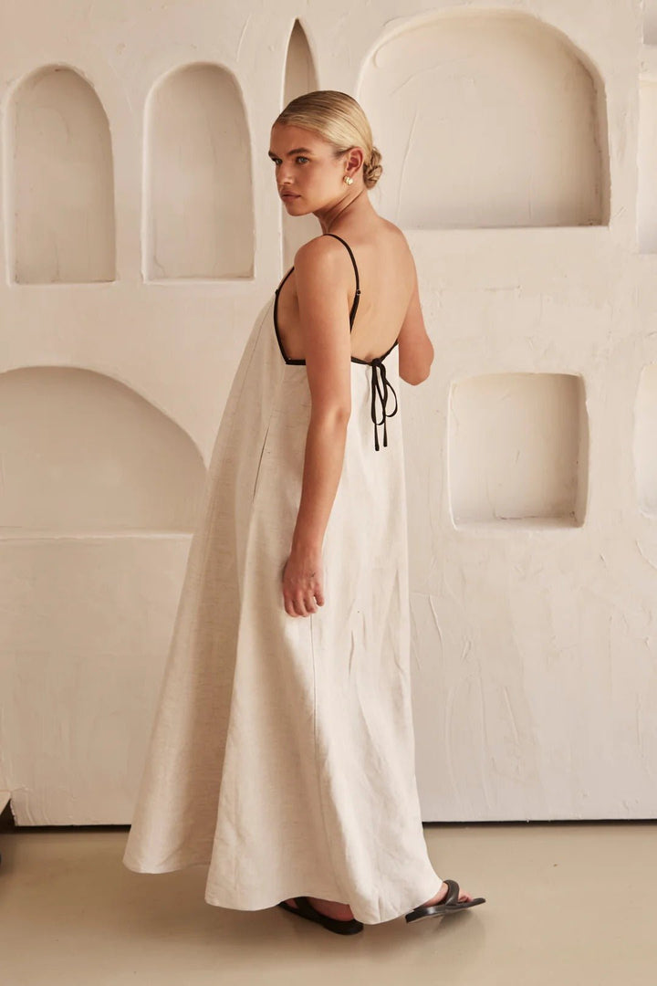 A-Line Maxi Dress with Square Neck and Spaghetti Straps