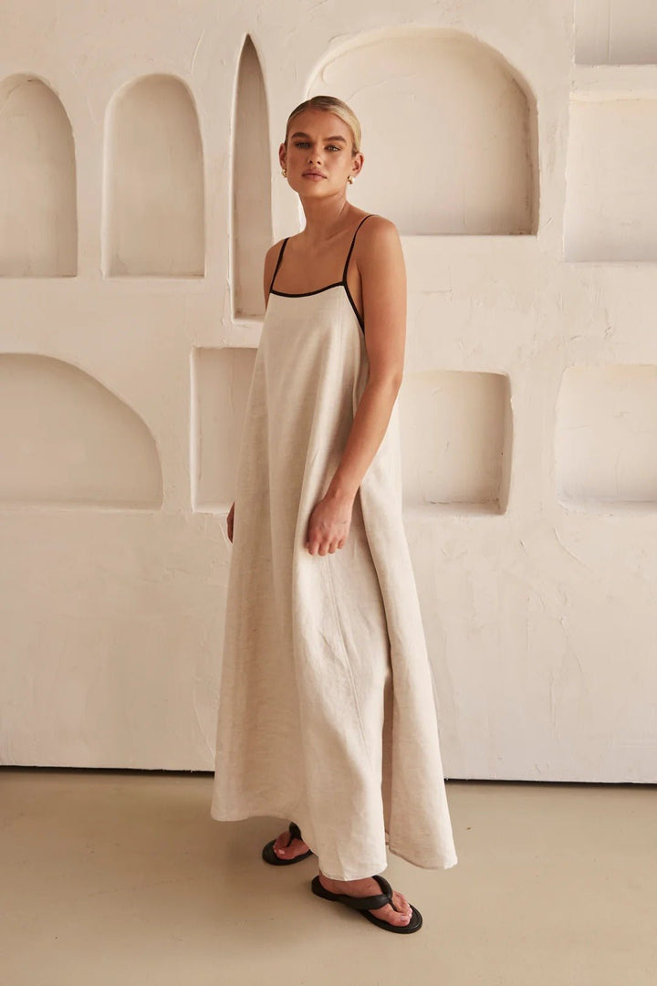 A-Line Maxi Dress with Square Neck and Spaghetti Straps