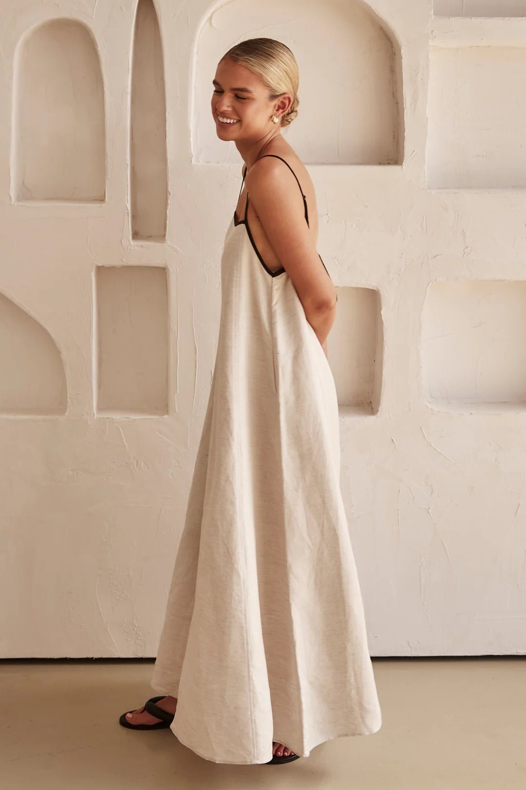 A-Line Maxi Dress with Square Neck and Spaghetti Straps