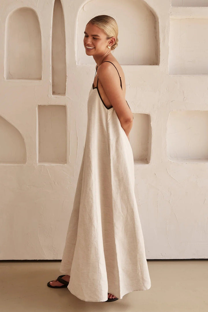 A-Line Maxi Dress with Square Neck and Spaghetti Straps