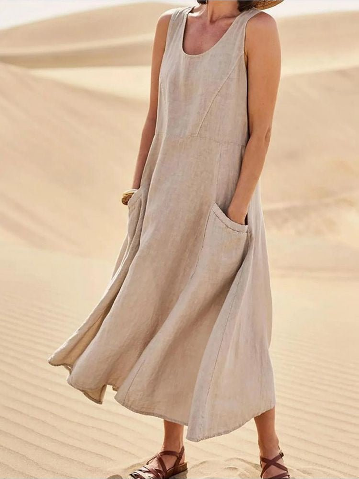 A-Line Midi Dress with Round Neck