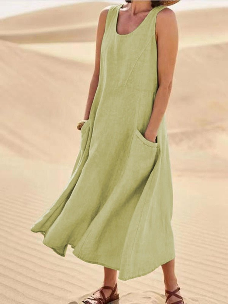 A-Line Midi Dress with Round Neck