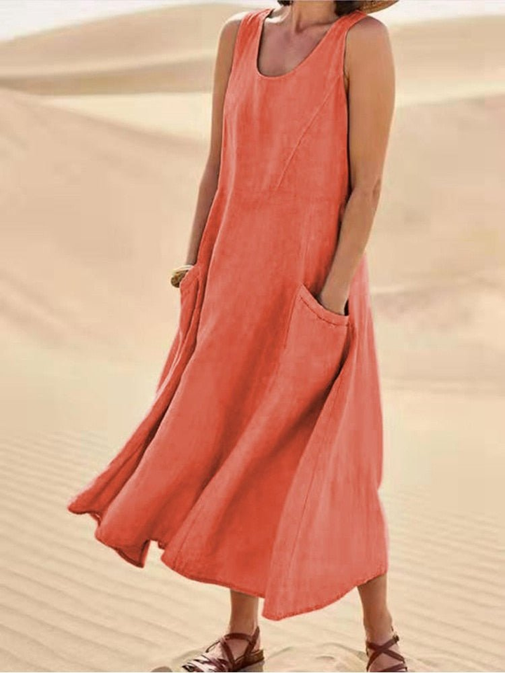 A-Line Midi Dress with Round Neck