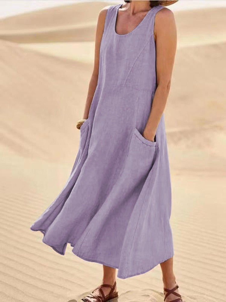 A-Line Midi Dress with Round Neck
