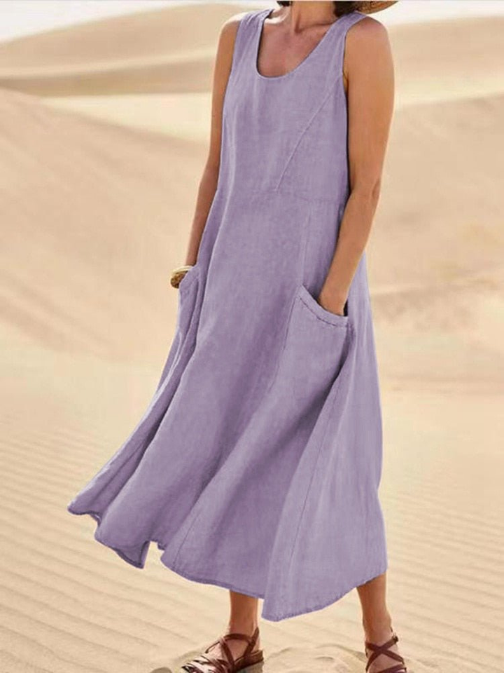 A-Line Midi Dress with Round Neck