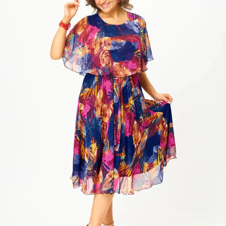 A-Line Midi Party Dress with Round Neck