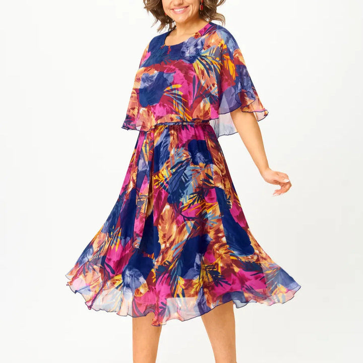 A-Line Midi Party Dress with Round Neck