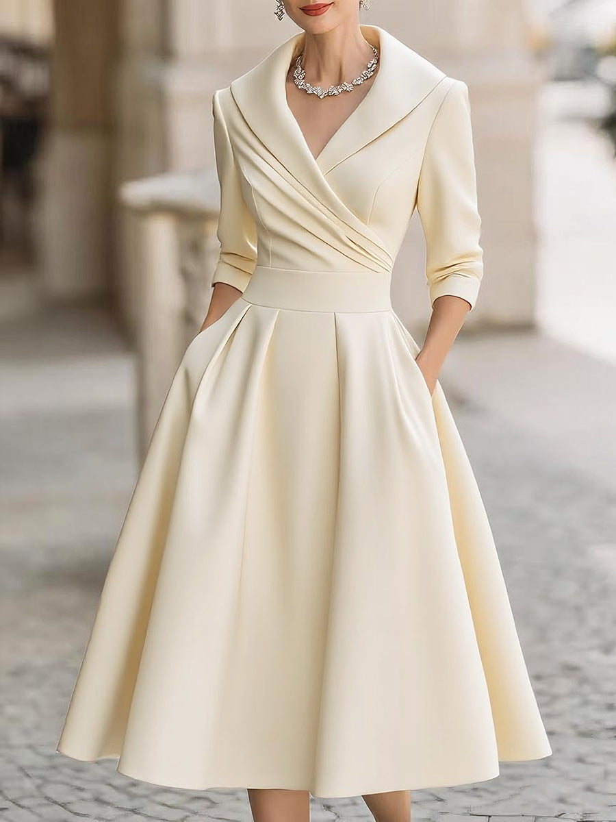 A-Line Midi Wedding Guest Dress with Long Sleeves