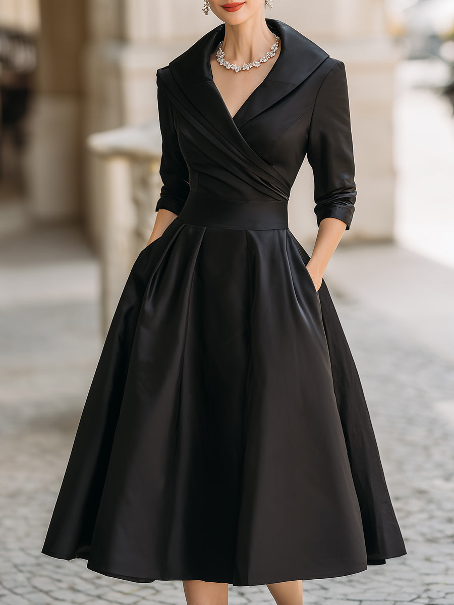 A-Line Midi Wedding Guest Dress with Long Sleeves