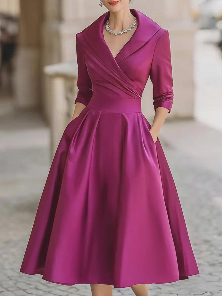 A-Line Midi Wedding Guest Dress with Long Sleeves