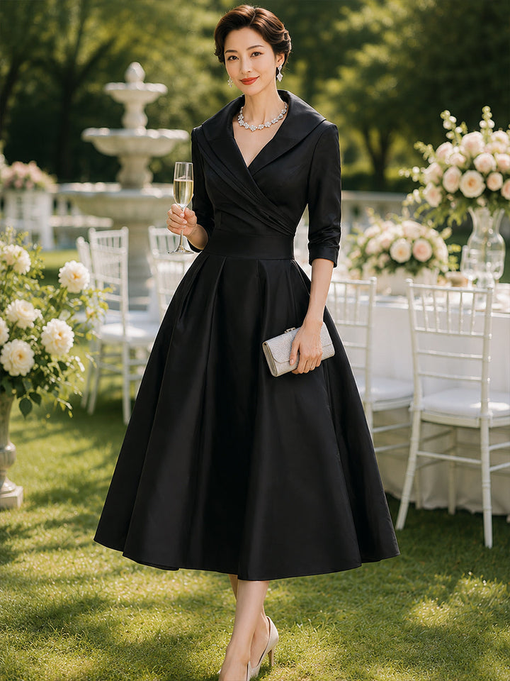 A-Line Midi Wedding Guest Dress with Long Sleeves