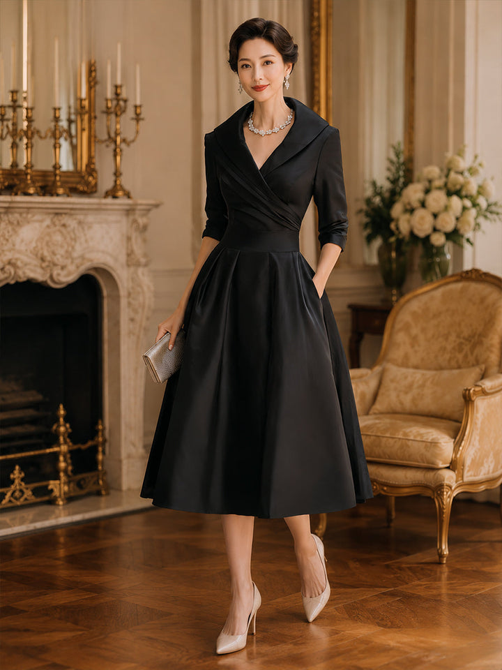 A-Line Midi Wedding Guest Dress with Long Sleeves