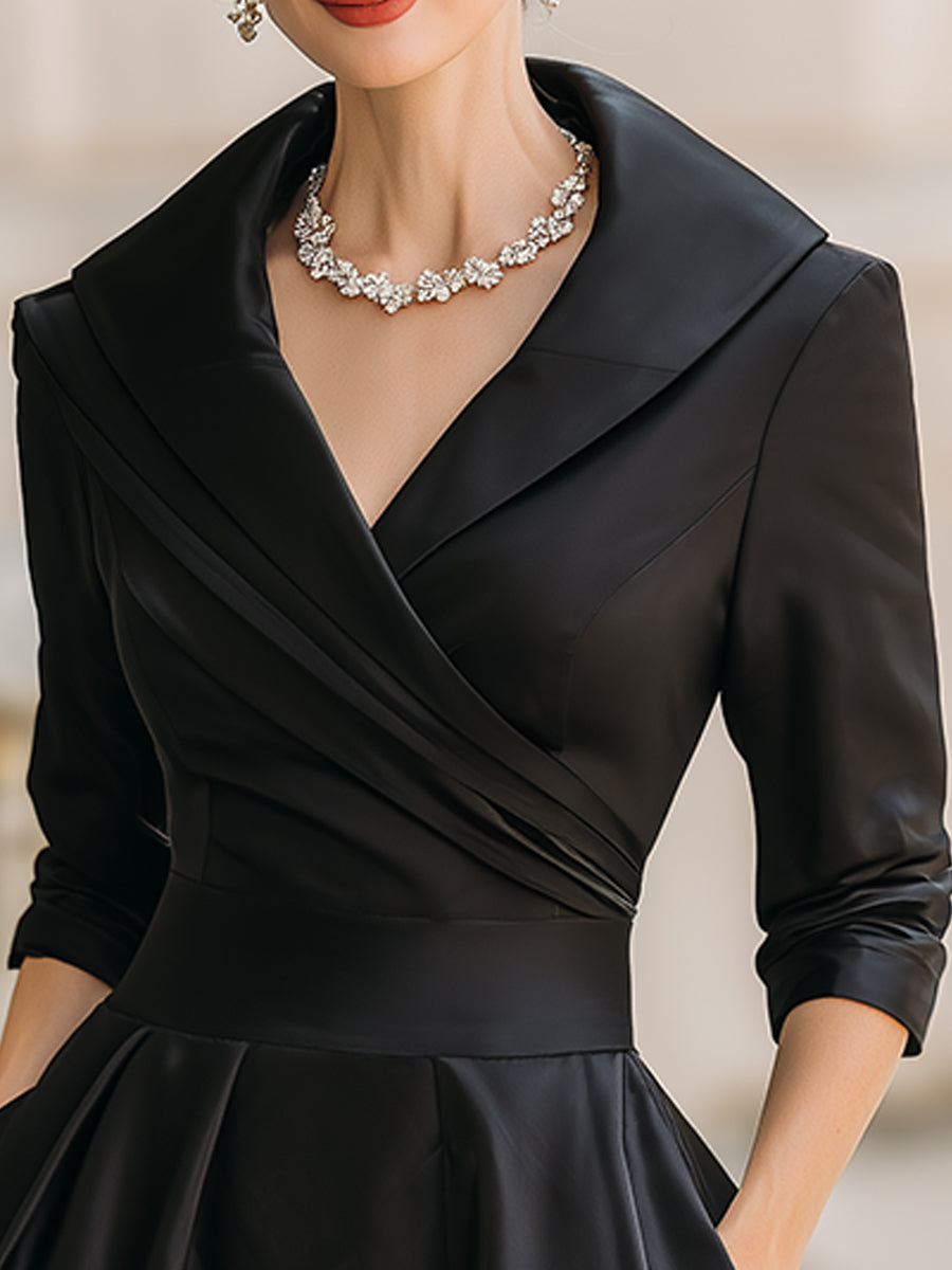 A-Line Midi Wedding Guest Dress with Long Sleeves