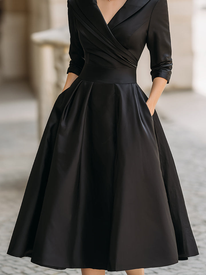 A-Line Midi Wedding Guest Dress with Long Sleeves