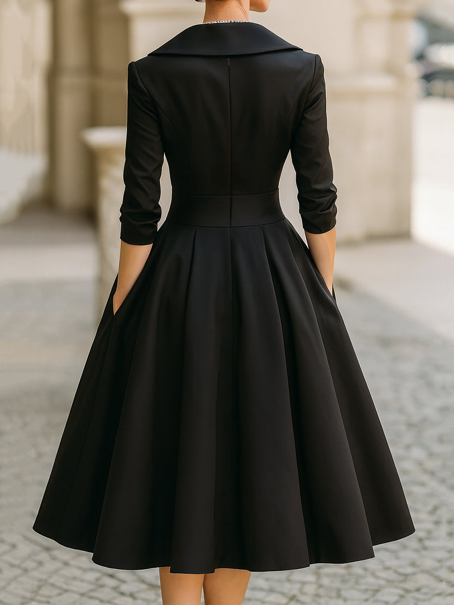 A-Line Midi Wedding Guest Dress with Long Sleeves