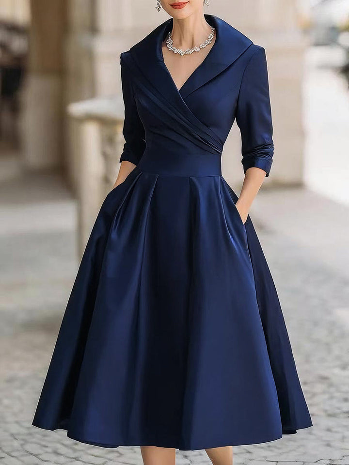 A-Line Midi Wedding Guest Dress with Long Sleeves