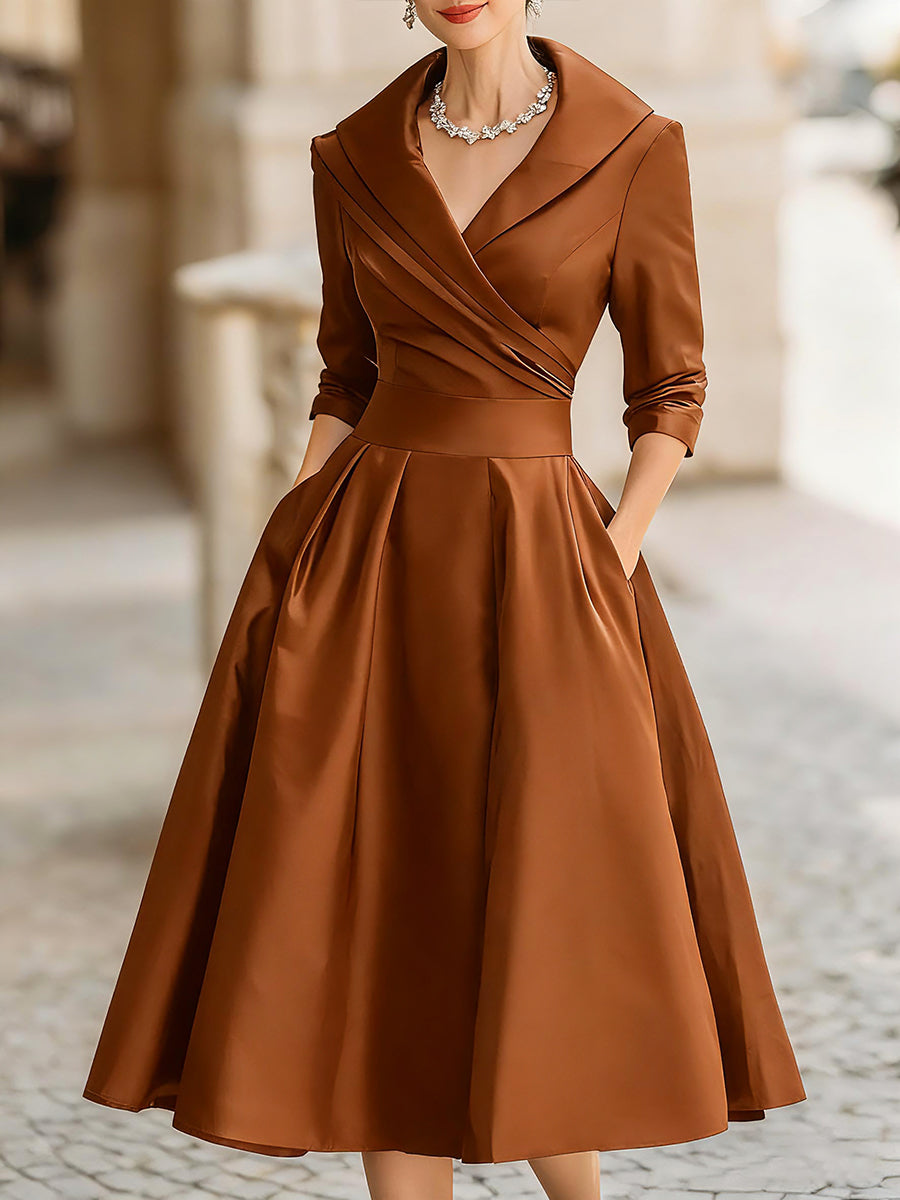 A-Line Midi Wedding Guest Dress with Long Sleeves