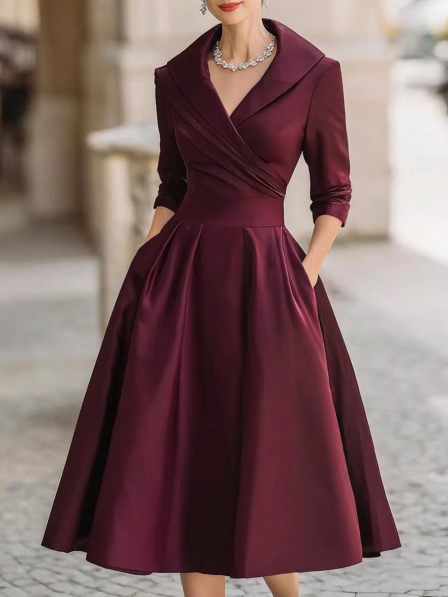 A-Line Midi Wedding Guest Dress with Long Sleeves