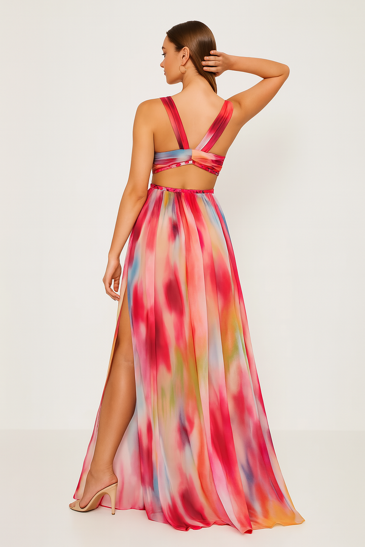 A-Line Slit Maxi Dress with V-Neck