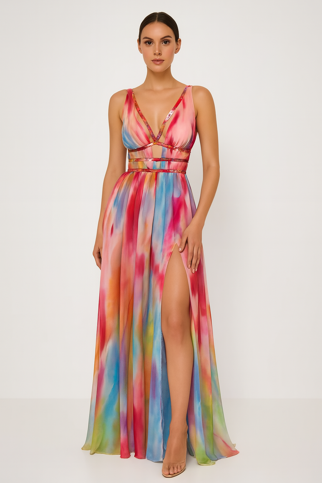A-Line Slit Maxi Dress with V-Neck