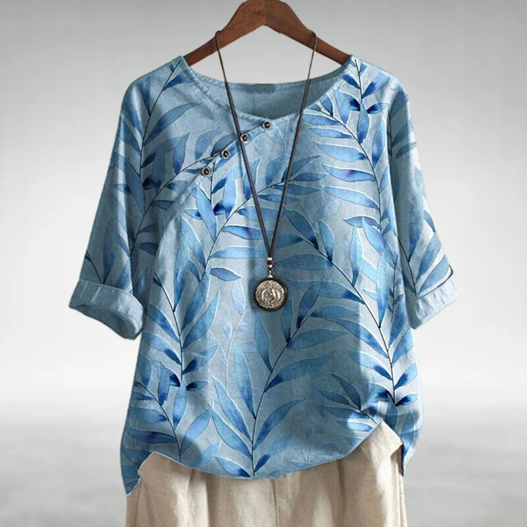 Blouse with Round Neck and Short Sleeves