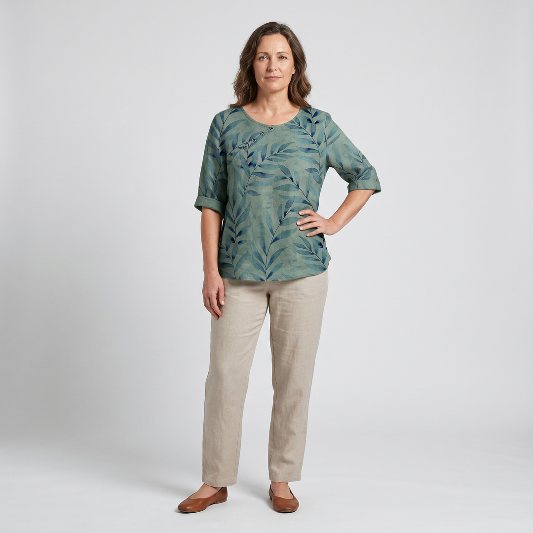 Blouse with Round Neck and Short Sleeves