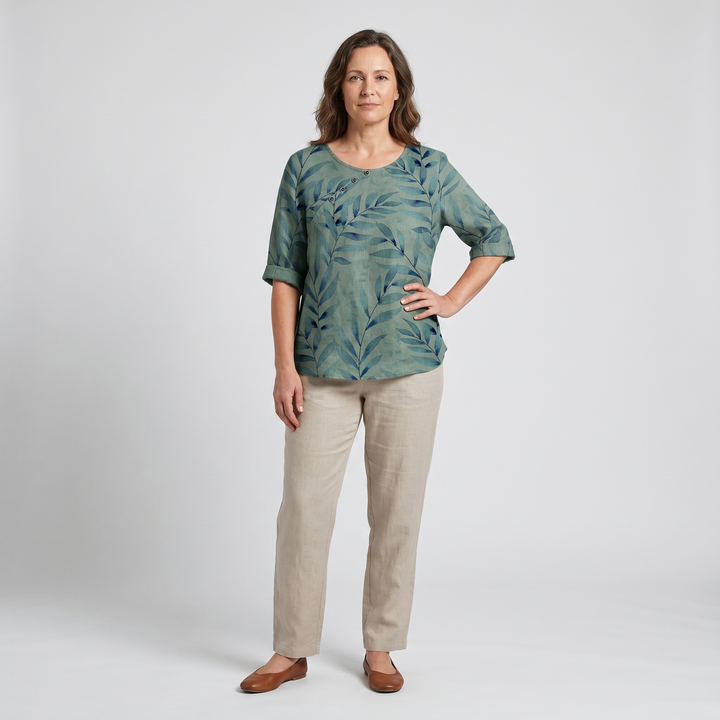 Blouse with Round Neck and Short Sleeves