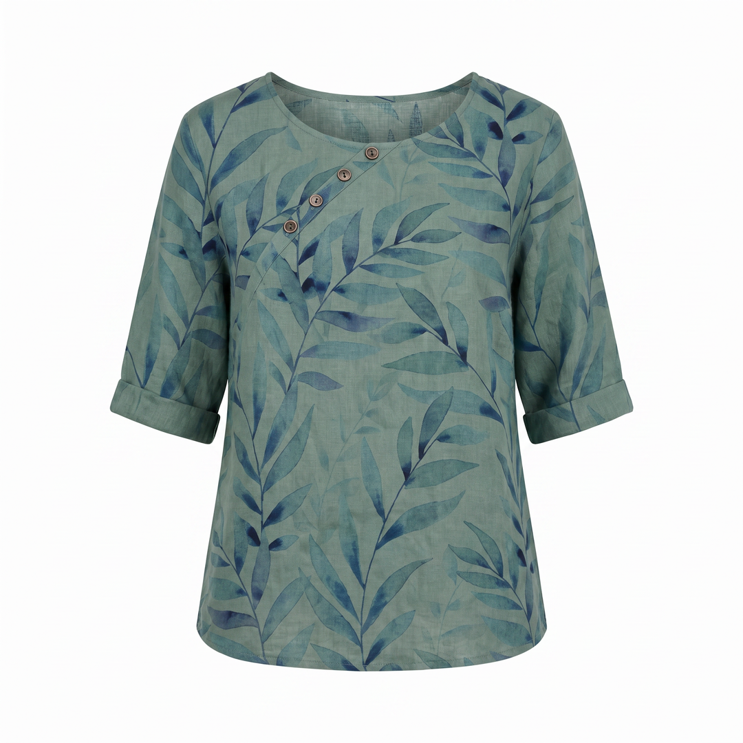 Blouse with Round Neck and Short Sleeves