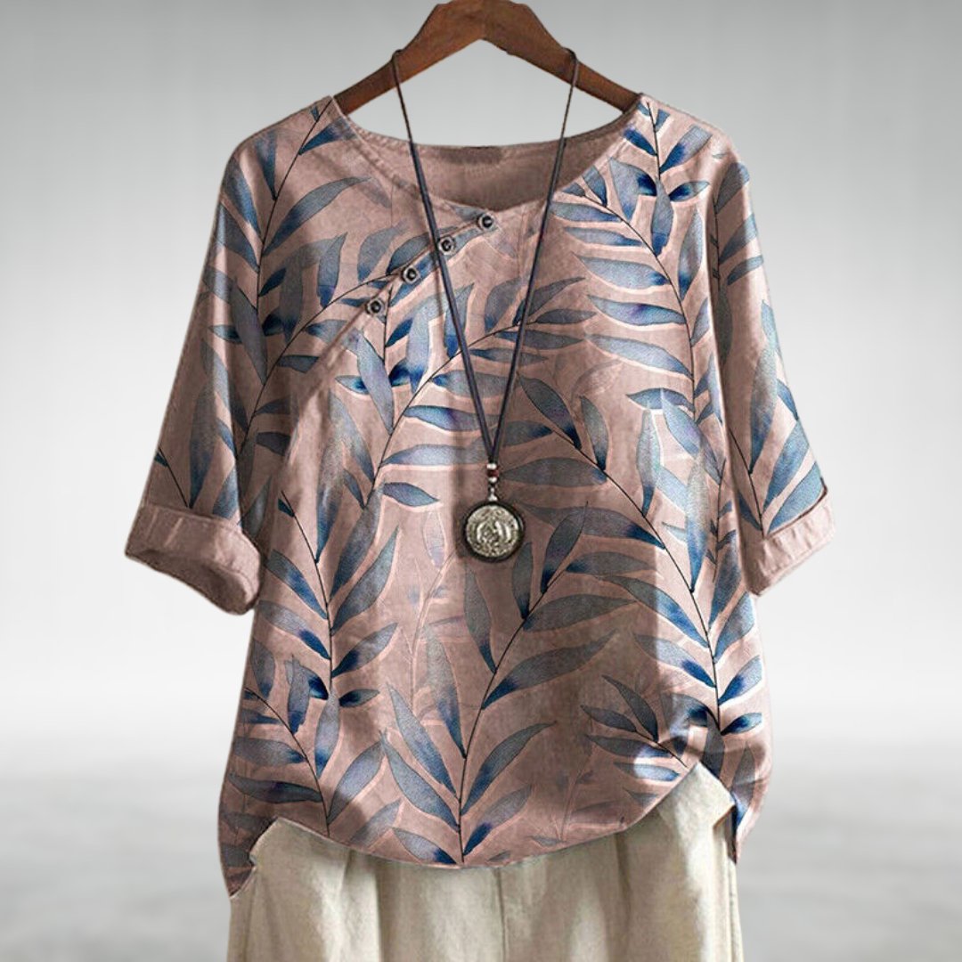 Blouse with Round Neck and Short Sleeves