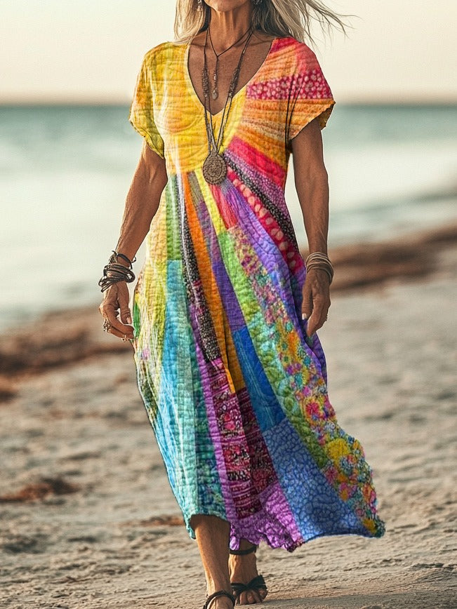 Boho Dress with V-Neck