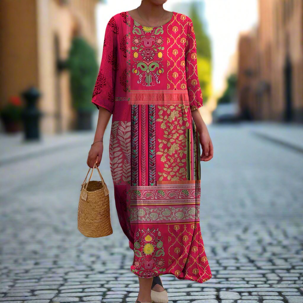 Boho Maxi Dress with V-Neck